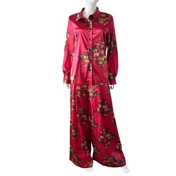 Tribalbyn Zambia African Print Matching Two Piece Set Red Size Medium NEW - Picture 2 of 6